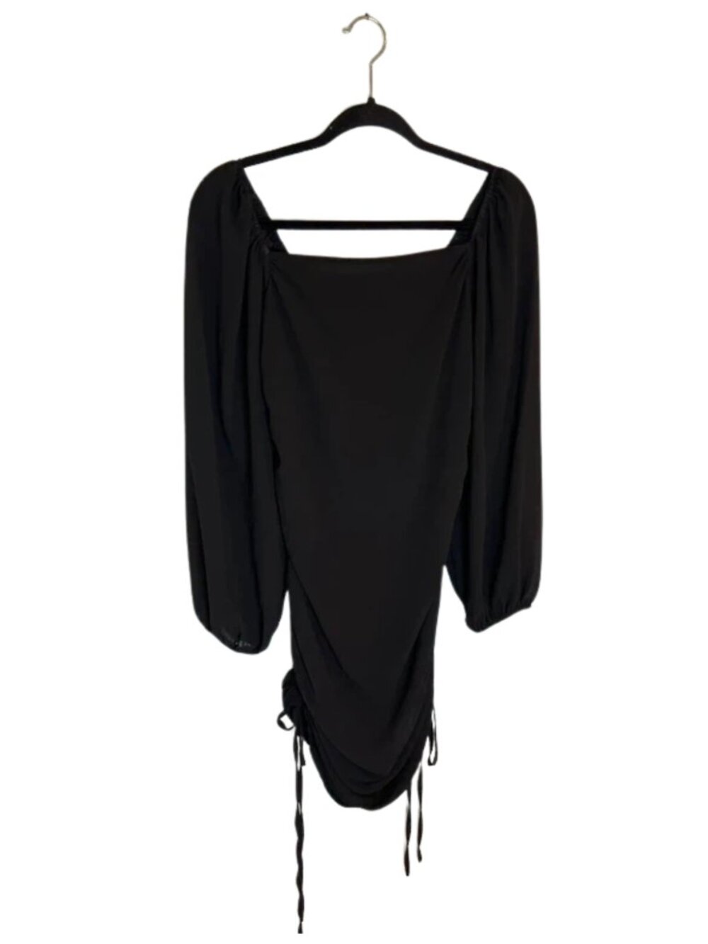 Shein Women's Long Sheer Sleeves with Ruffle Side Detail Dress Black Size M
